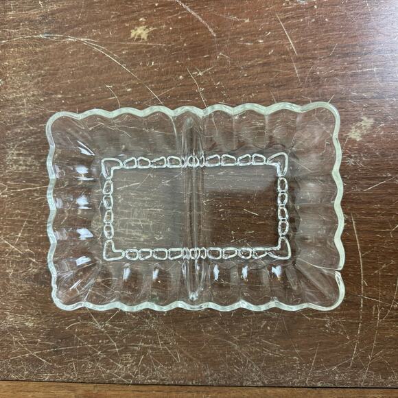 Vintage Scalloped Edge Rectangular‎ SMALL Divided Candy Serving Dish - Picture 1 of 6